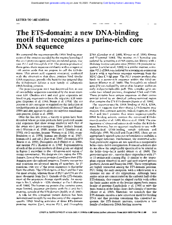 (PDF) The ETS-domain: a new DNA-binding motif that recognizes a purine ...