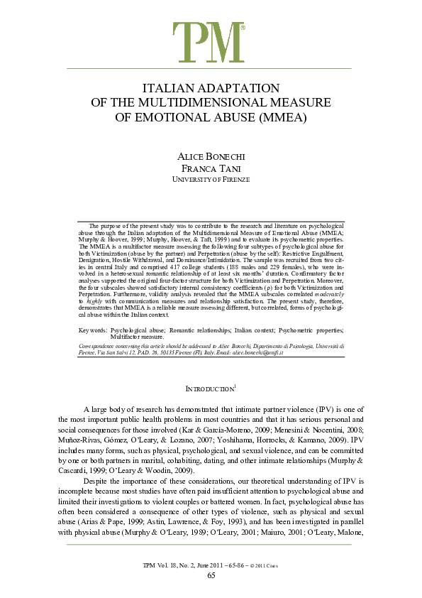 (PDF) Italian Adaptation of the Multidimensional Measure of Emotional