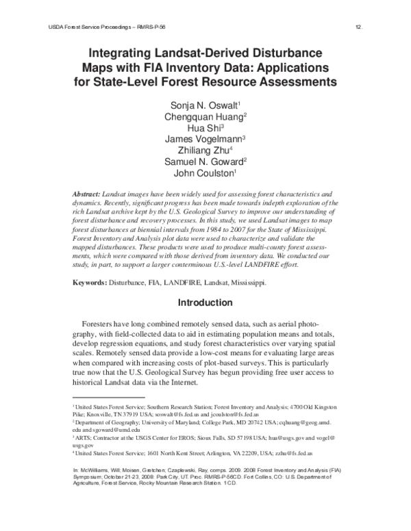 (PDF) Integrating Landsat-Derived Disturbance Maps with FIA Inventory ...