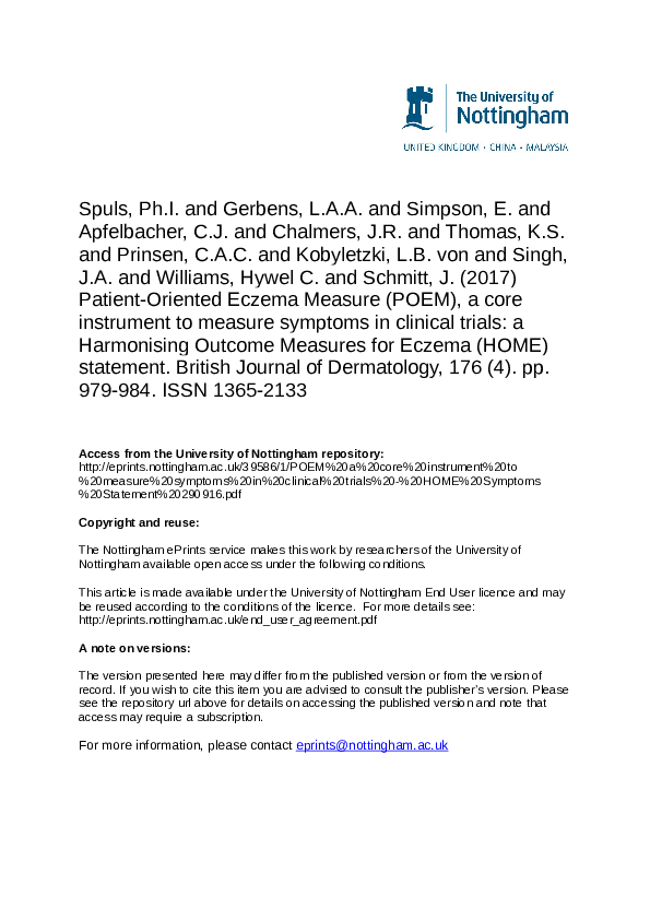 (PDF) Patient-Oriented Eczema Measure (POEM), a core instrument to ...