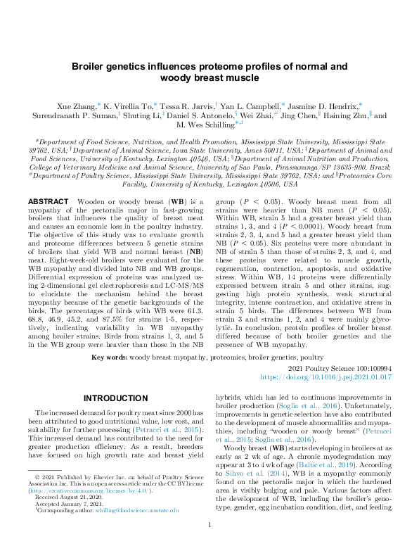 (PDF) Broiler genetics influences proteome profiles of normal and woody ...