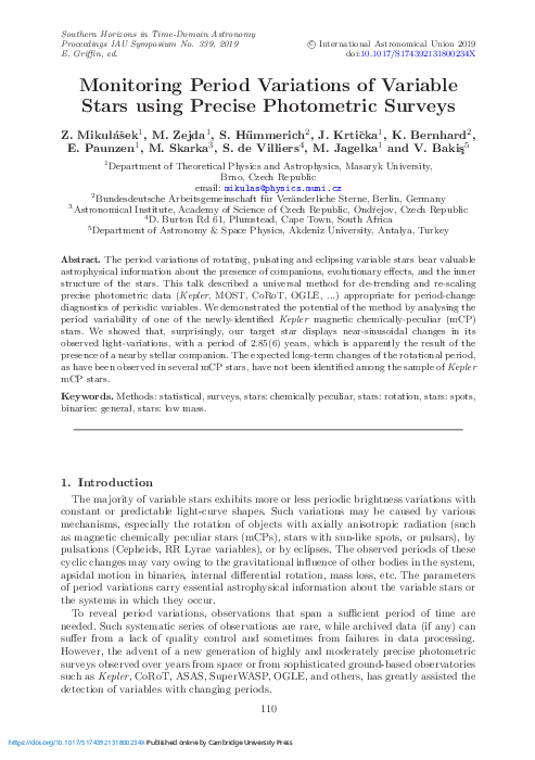 (PDF) Monitoring Period Variations of Variable Stars using Precise ...