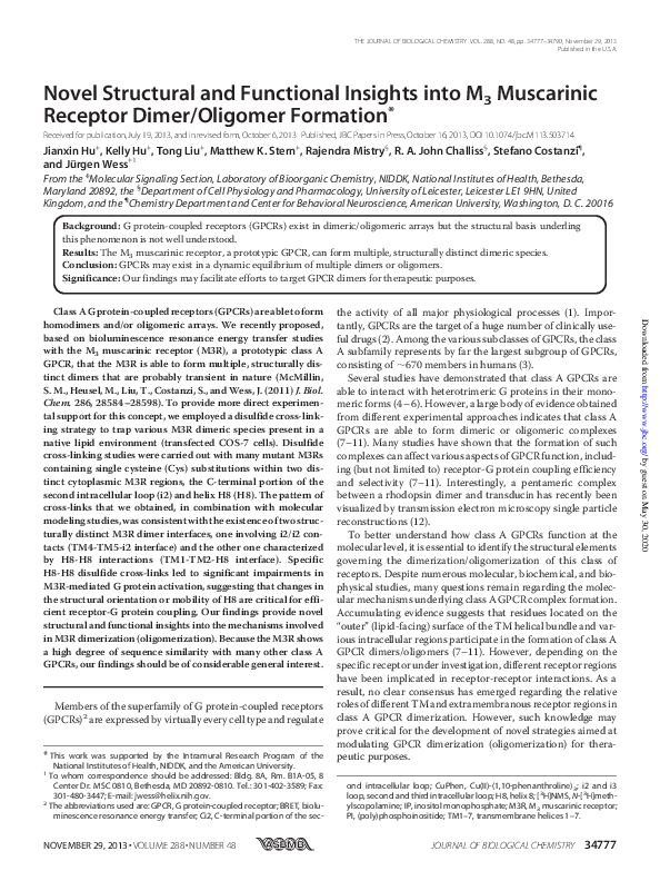 (PDF) Novel Structural and Functional Insights into M3 Muscarinic ...