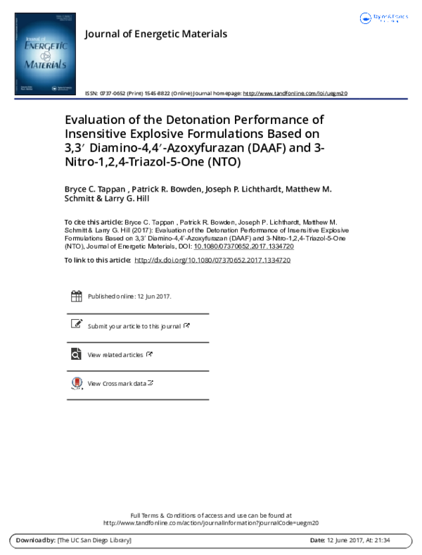 (PDF) Evaluation of the Detonation Performance of Insensitive Explosive ...