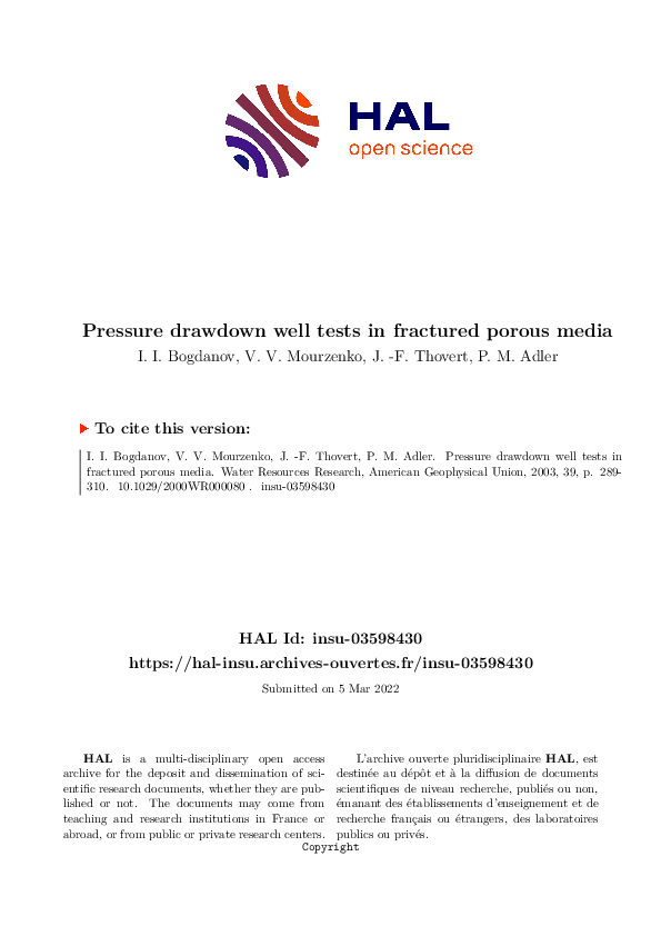 (PDF) Pressure drawdown well tests in fractured porous media