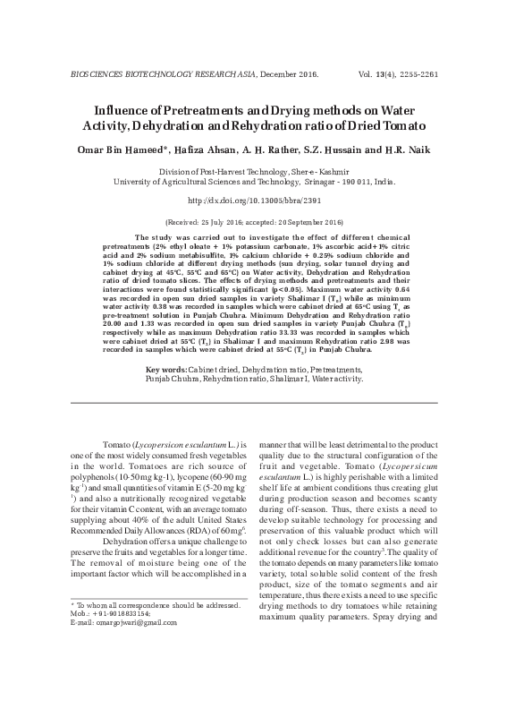 (PDF) Influence of Pretreatments and Drying methods on Water Activity ...