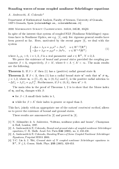 (PDF) Standing waves of some coupled nonlinear Schrödinger equations