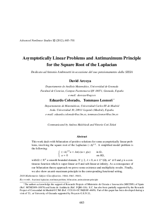 (PDF) Asymptotically Linear Problems and Antimaximum Principle for the ...