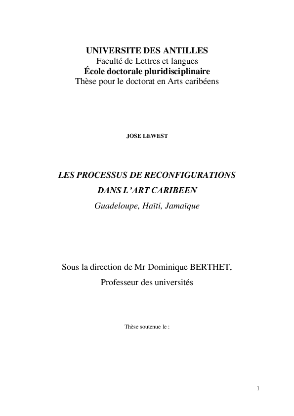 The process of reconfigurations in the art of the caribbean : Guadeloupe, Haïti, Jamaïca