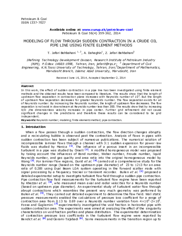 (PDF) Modeling of Flow Through Sudden Contraction in a Crude Oil Pipe ...
