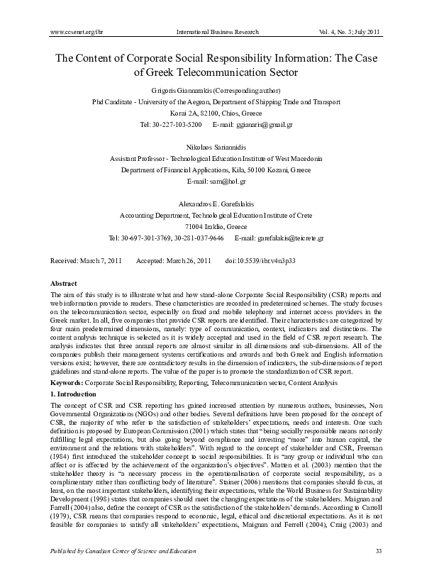 (PDF) The Content of Corporate Social Responsibility Information: The ...