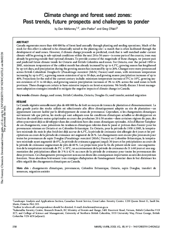(PDF) Climate change and forest seed zones: Past trends, future ...