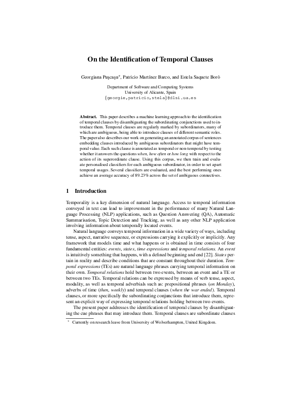 (PDF) On the Identification of Temporal Clauses