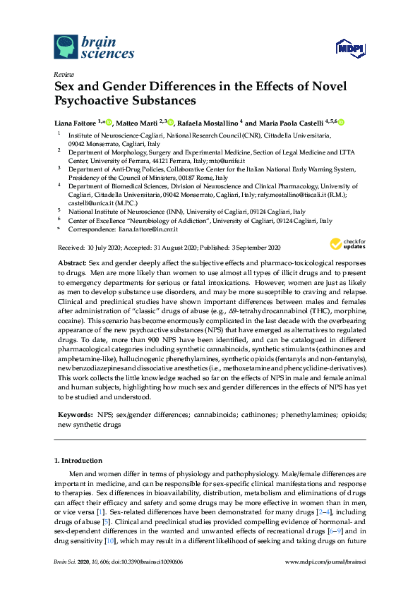(PDF) Sex and Gender Differences in the Effects of Novel Psychoactive ...