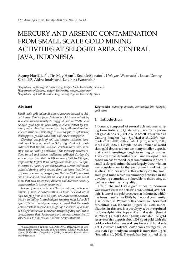 (PDF) Mercury and Arsenic Contamination from Small Scale Gold Mining ...