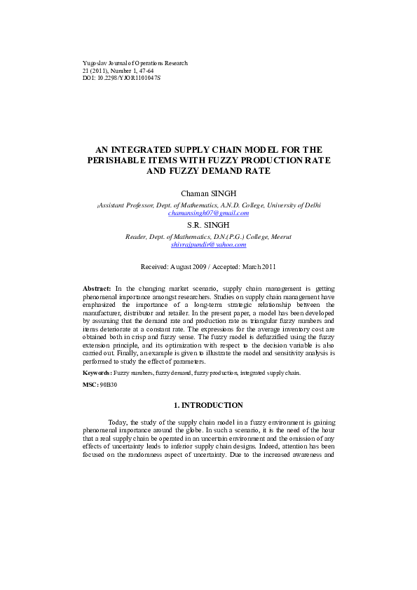 (PDF) An integrated supply chain model for the perishable items with ...