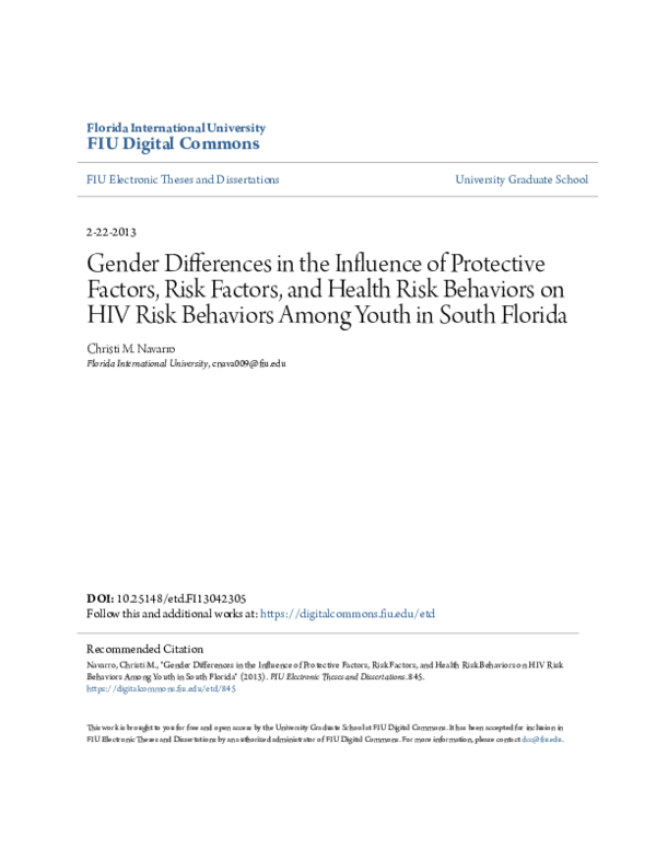 (PDF) Gender Differences in the Influence of Protective Factors, Risk ...