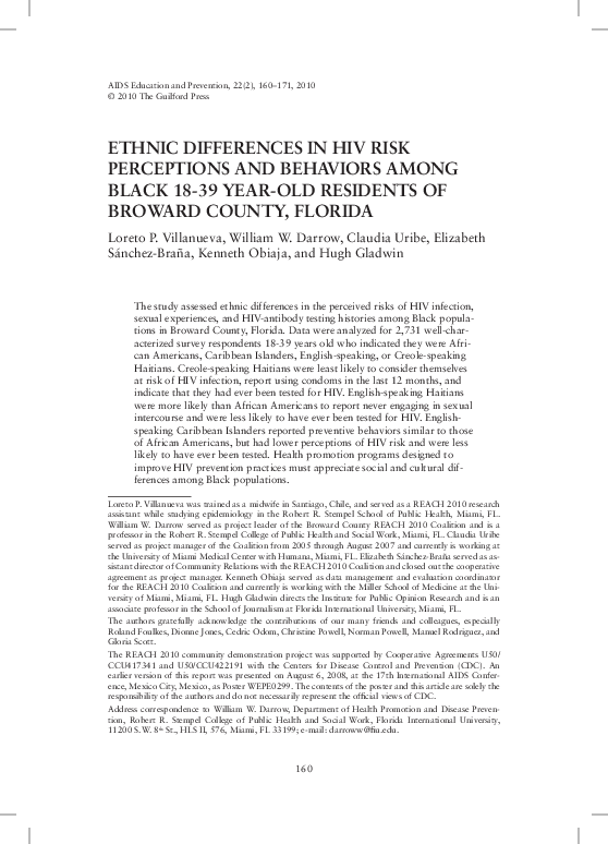 (PDF) Ethnic Differences in HIV Risk Perceptions and Behaviors Among ...