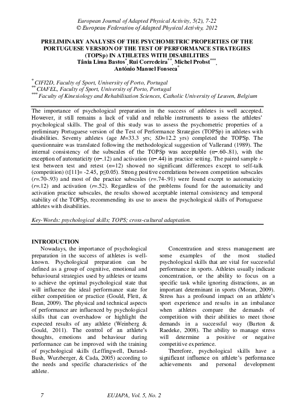 (PDF) PRELIMINARY ANALYSIS OF THE PSYCHOMETRIC PROPERTIES OF THE ...
