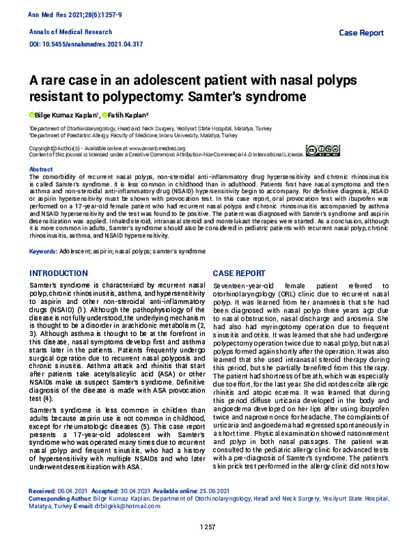 (PDF) A rare case in an adolescent patient with nasal polyps resistant ...