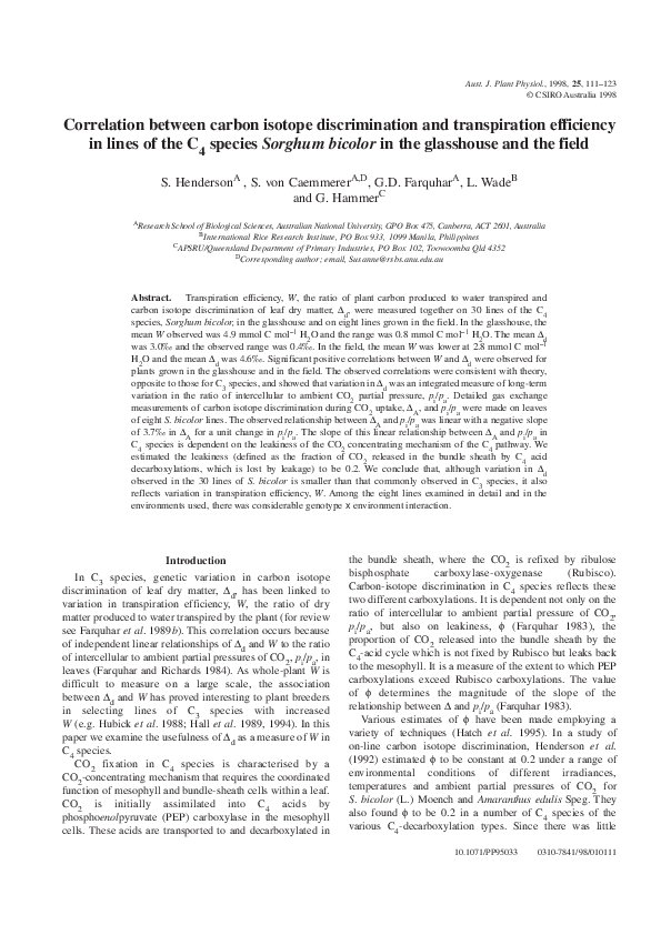 (PDF) Correlation between carbon isotope discrimination and ...
