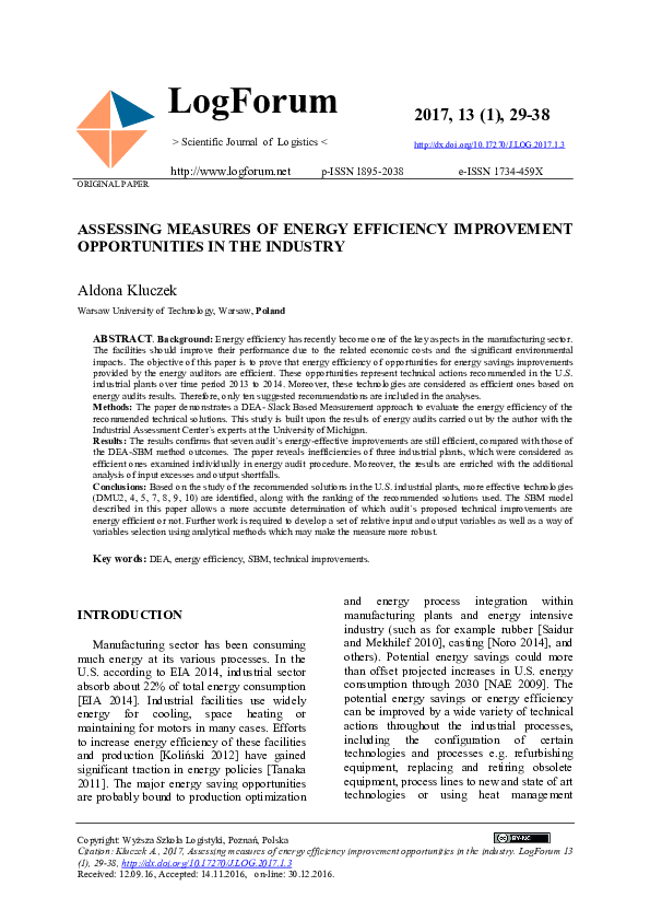 (PDF) Assessing Measures of Energy Efficiency Improvement Opportunities ...