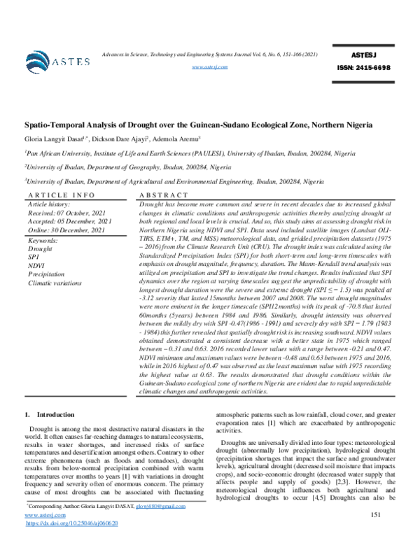 (PDF) Spatio-Temporal Analysis of Drought over the Guinean-Sudano ...