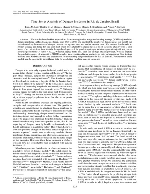 (PDF) Time Series Analysis of Dengue Incidence in Rio de Janeiro, Brazil