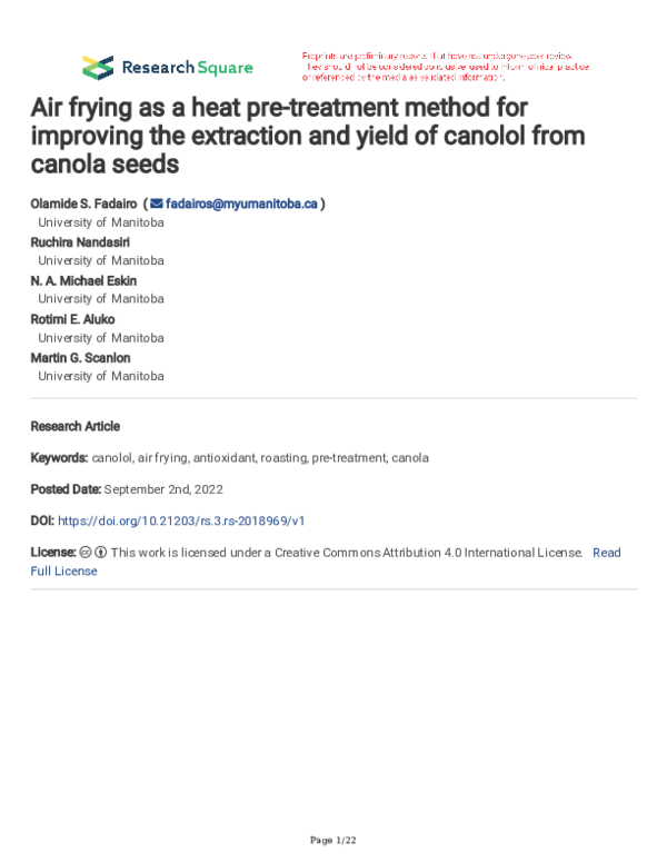 (PDF) Air frying as a heat pretreatment method for improving the