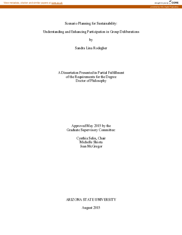(PDF) Scenario Planning for Sustainability: Understanding and Enhancing ...