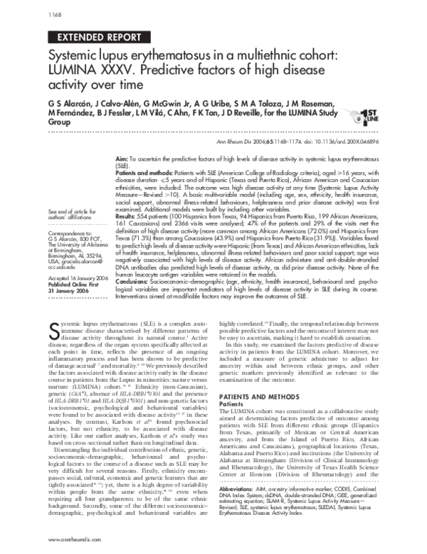 (PDF) Systemic lupus erythematosus in a multiethnic cohort: LUMINA XXXV ...