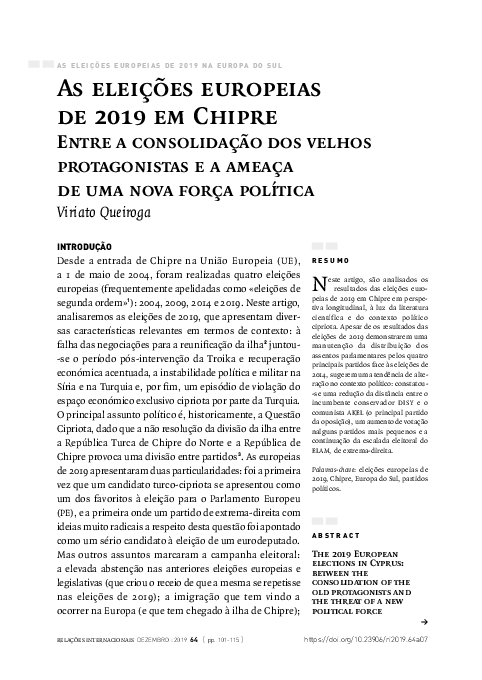 (PDF) As eleições europeias de 2019 em Chipre: Entre a consolidação dos ...