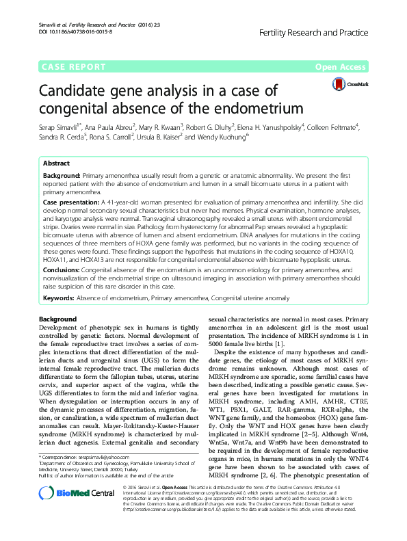(PDF) Candidate gene analysis in a case of congenital absence of the ...