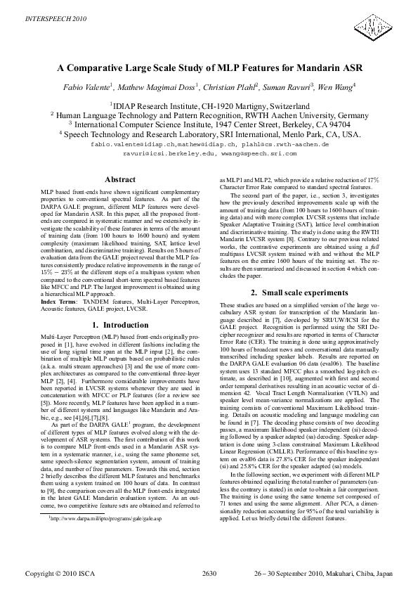 (PDF) A comparative large scale study of MLP features for Mandarin ASR