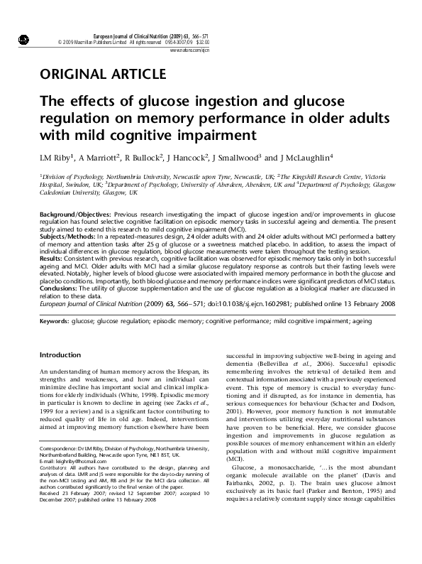 (PDF) Glucose Effects on Memory in Older Adults with MCI