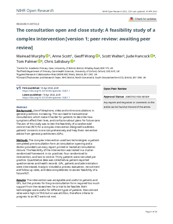 (PDF) The consultation open and close study: A feasibility study of a ...