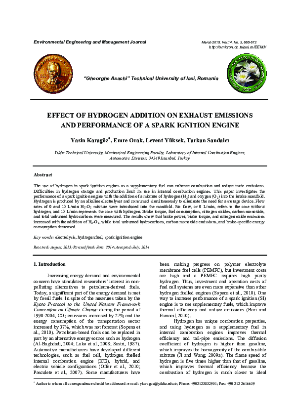 (PDF) Romania EFFECT OF HYDROGEN ADDITION ON EXHAUST EMISSIONS AND ...