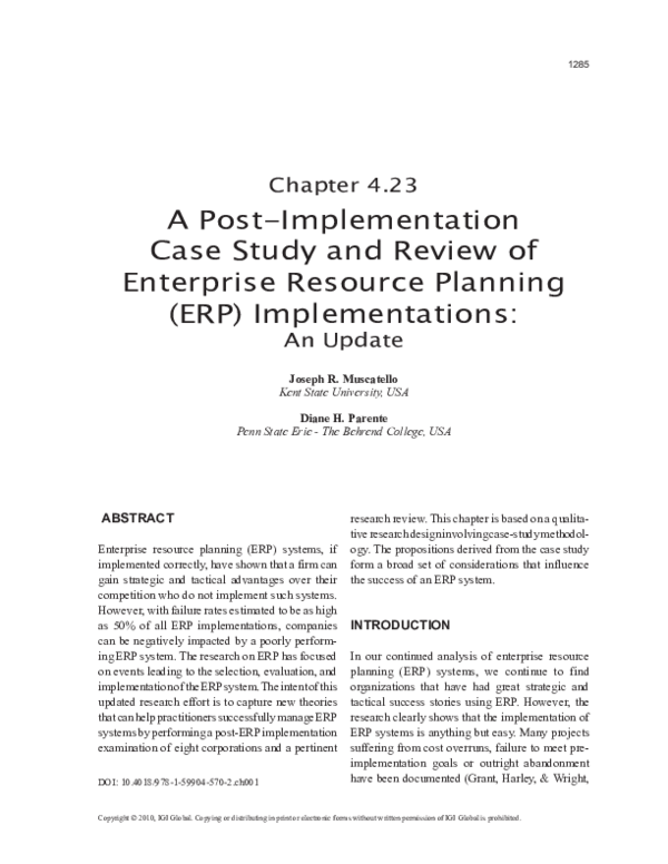 (PDF) A Post-Implementation Case Study and Review of Enterprise ...