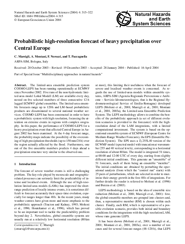 (PDF) Probabilistic high-resolution forecast of heavy precipitation ...
