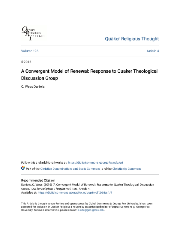(PDF) A Convergent Model of Renewal: Response to Quaker Theological ...