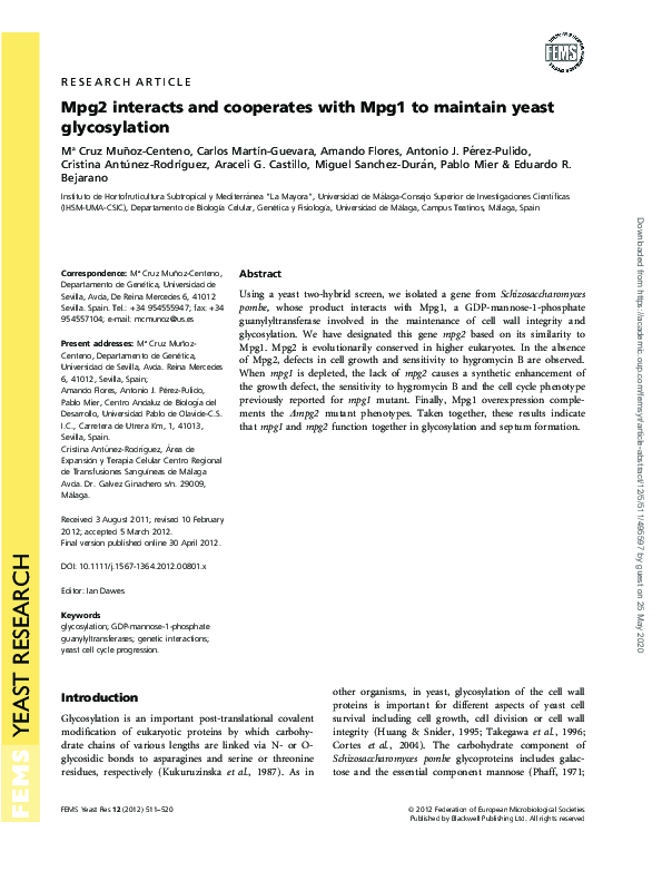 (PDF) Mpg2 interacts and cooperates with Mpg1 to maintain yeast ...