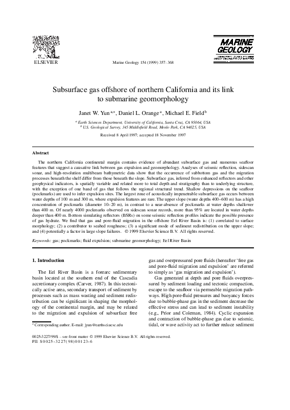 (PDF) Subsurface gas offshore of northern California and its link to ...