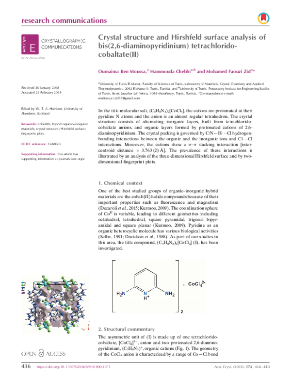 (PDF) Crystal structure and Hirshfeld surface analysis of bis(2,6 ...
