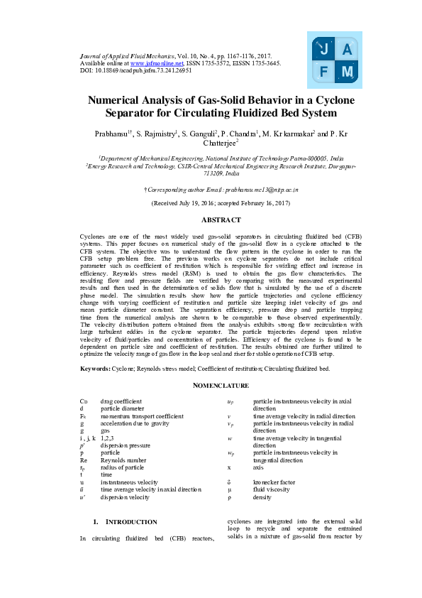 (PDF) Numerical Analysis of Gas-Solid Behavior in a Cyclone Separator ...