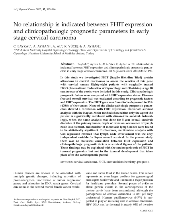 (PDF) No relationship is indicated between FHIT expression and ...