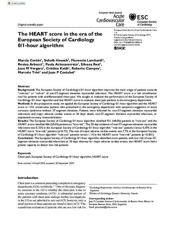 (PDF) The HEART score in the era of the European Society of Cardiology ...