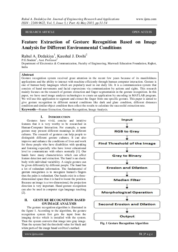 (PDF) Feature Extraction of Gesture Recognition Based on Image Analysis ...