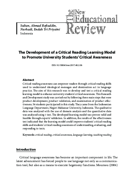 (PDF) The Development of a Critical Reading Learning Model to Promote ...