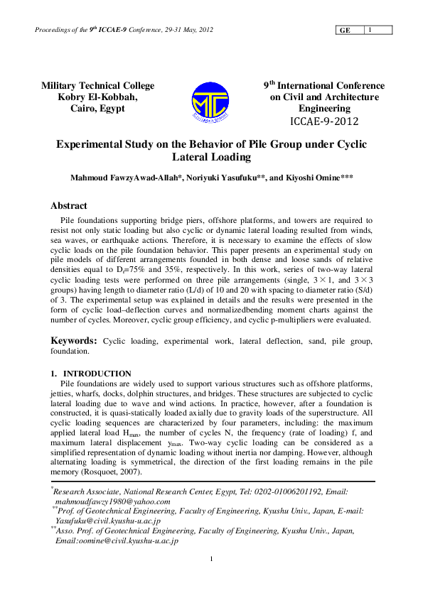 (PDF) Experimental Study on the Behavior of Pile Group under Cyclic ...
