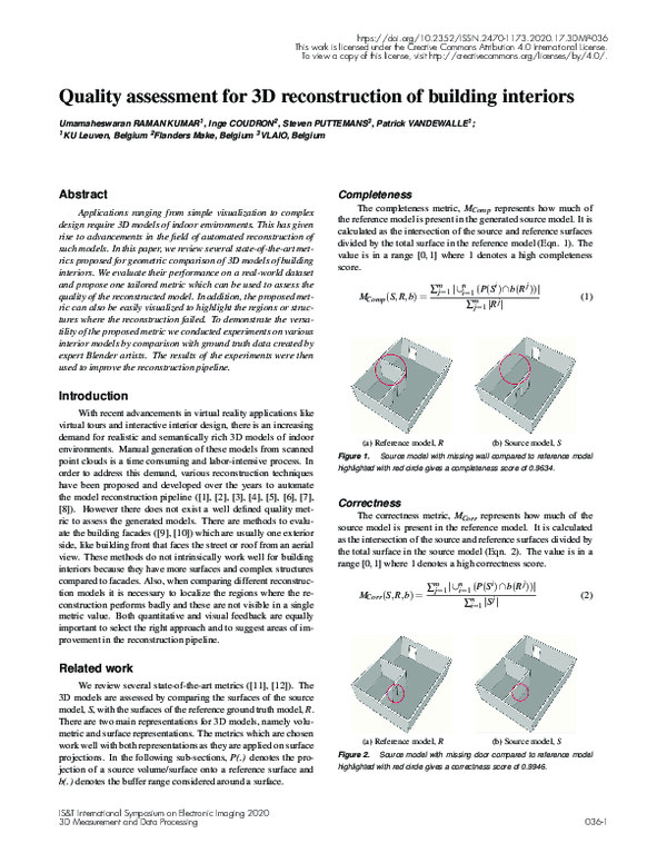 (PDF) Quality assessment for 3D reconstruction of building interiors